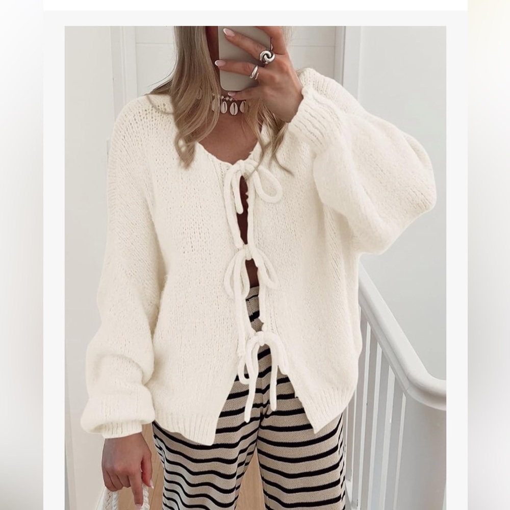 Tie-Front White Women's Sweater Cardigan